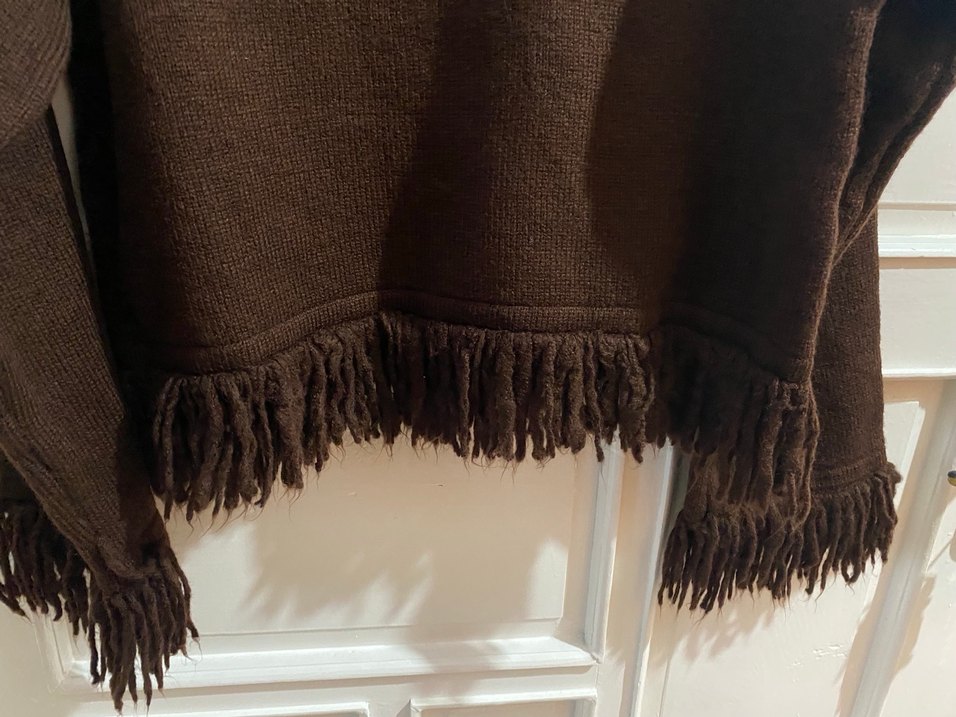 Kahverengi Püsküllü Örgü Kadın Kazak - Görsel 3