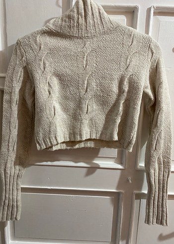 Bej Bohem Boğazlı Kısa Örgü Kazak - Görsel 2