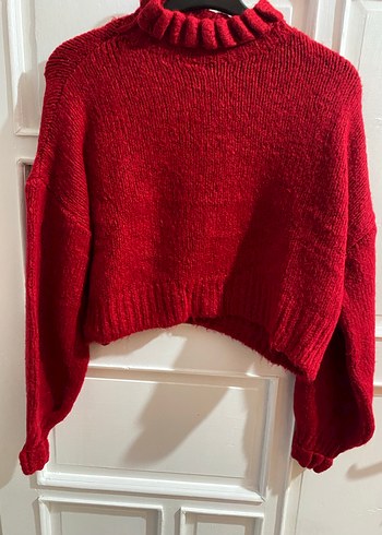 Kırmızı Boğazlı Triko Kadın Kazak - Görsel 4