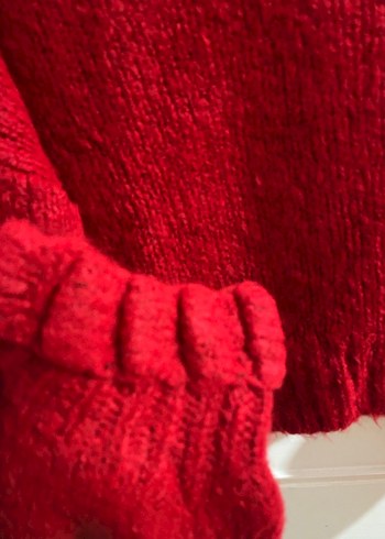 Kırmızı Boğazlı Triko Kadın Kazak - Görsel 3