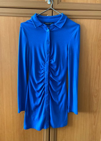 Düğmeli Mavi Kadın Gömlek - Görsel 2