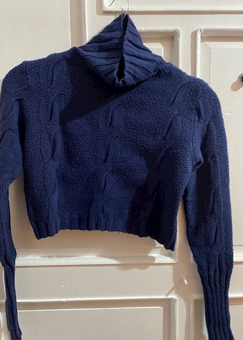 Kadın Lacivert Boğazlı Kısa Triko Kazak - Görsel 2