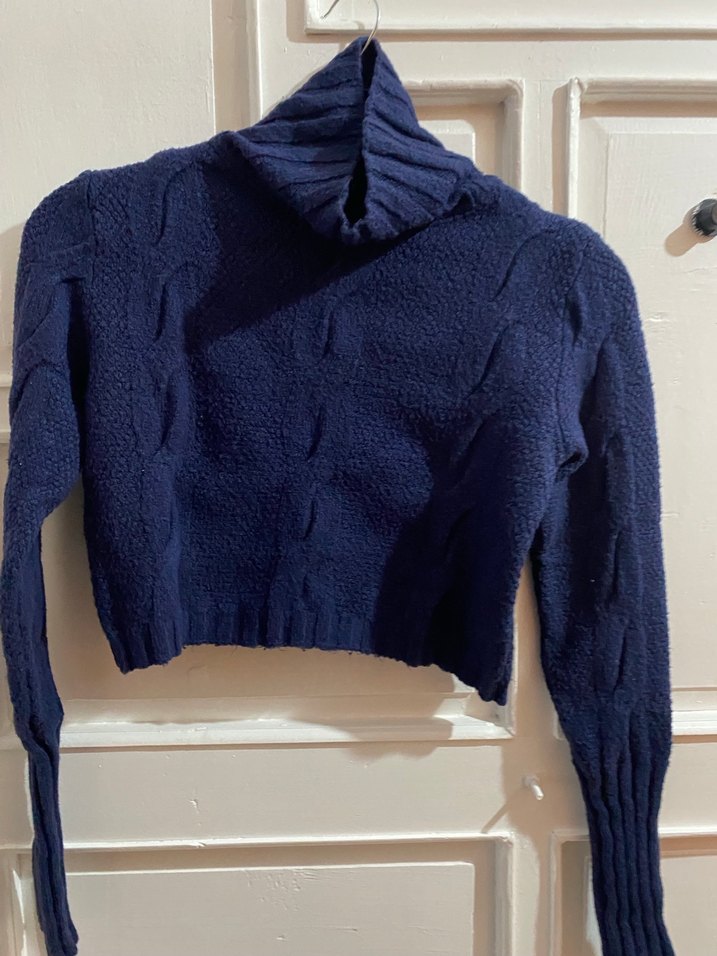 Kadın Lacivert Boğazlı Kısa Triko Kazak - Görsel 2