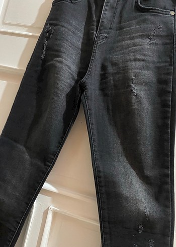 Kadın Siyah Midi Boy Kot Pantolon - Görsel 4