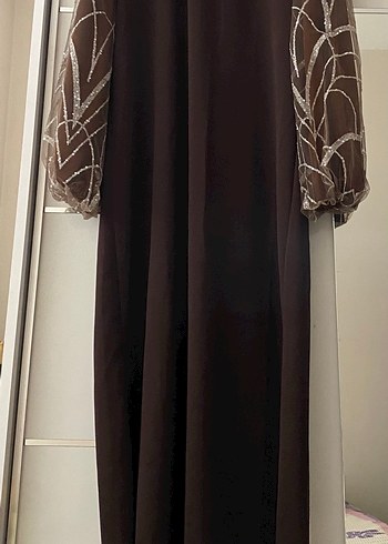 Tesettür Kahverengi Uzun Kollu Kadın Elbise - Görsel 2