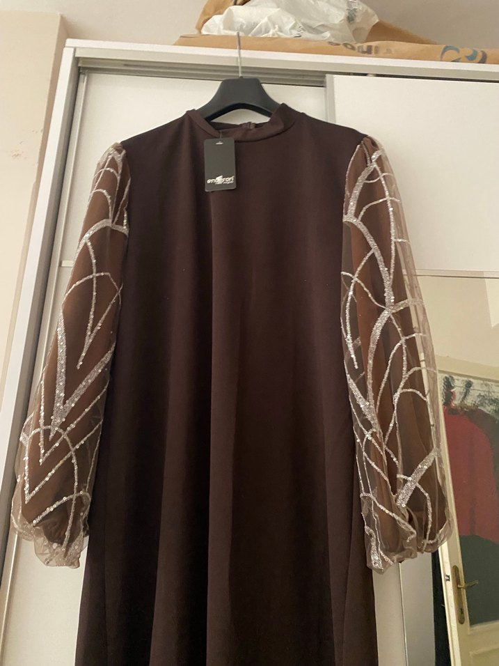 Tesettür Kahverengi Uzun Kollu Kadın Elbise - Görsel 3