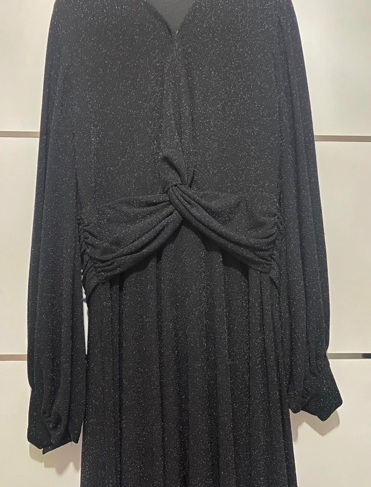 Simli Siyah Tesettür Elbise - Görsel 2