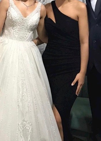 Siyah Simli Şık Abiye Gece Elbisesi - Görsel 4