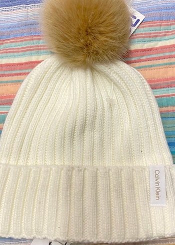 Orjinal Calvin Klein Kadın Beyaz Örgü Yün Bere - Görsel 2