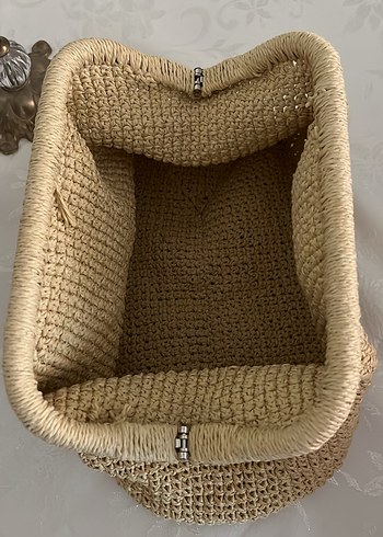 Mango Bej Örgü Bohem Kadın Clutch Çanta