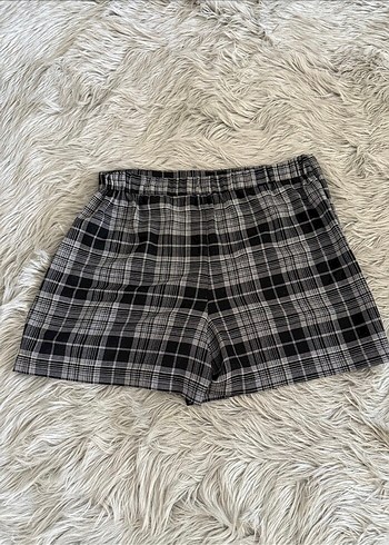 Kemer Detaylı Gri Ekose sortlu Mini Etek - Görsel 4