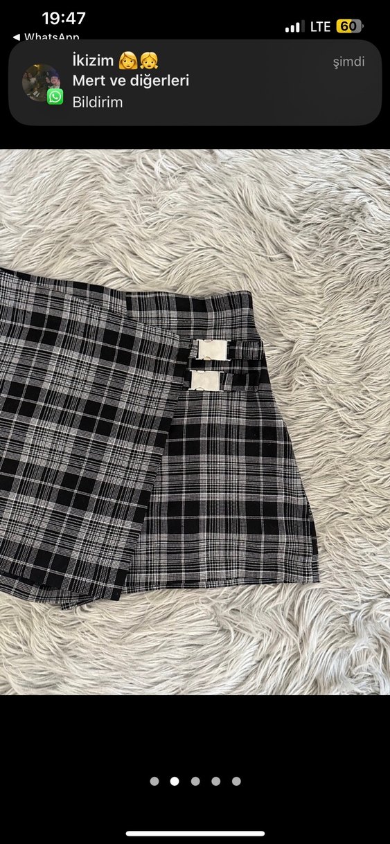 Kemer Detaylı Gri Ekose sortlu Mini Etek - Görsel 2