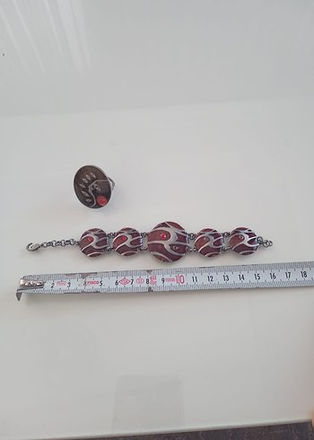 ikili set Kırmızı Yılan Desenli Zincir Detaylı Bileklik - Görsel 2