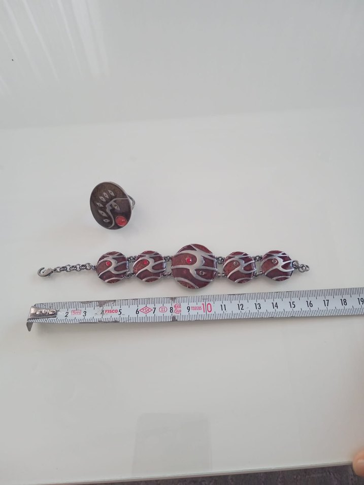 ikili set Kırmızı Yılan Desenli Zincir Detaylı Bileklik - Görsel 2