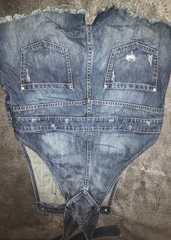 Kadın Gri Denim Kısa Tulum - Görsel 5