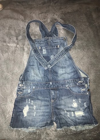 Kadın Gri Denim Kısa Tulum - Görsel 2