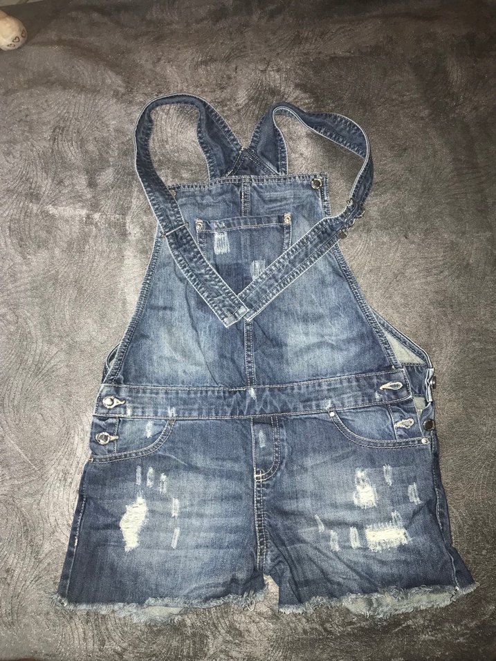 Kadın Gri Denim Kısa Tulum - Görsel 2