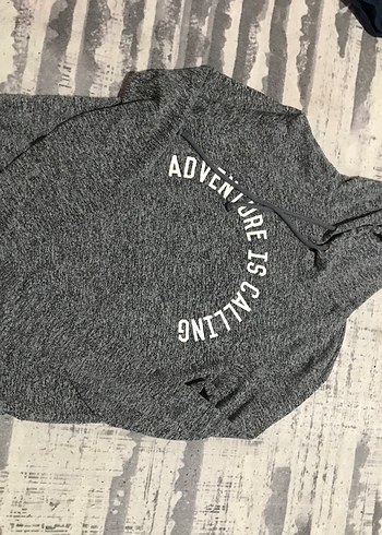 Gri Kapüşonlu Kadın Sweatshirt - Görsel 2