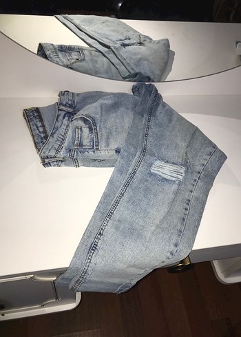 Gri Mavi Kadın Kot Pantolon, Kemerli, Midi Boy - Görsel 4