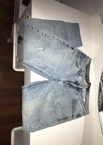 Gri Mavi Kadın Kot Pantolon, Kemerli, Midi Boy - Görsel 3