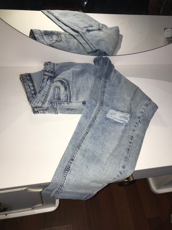 Gri Mavi Kadın Kot Pantolon, Kemerli, Midi Boy - Görsel 4