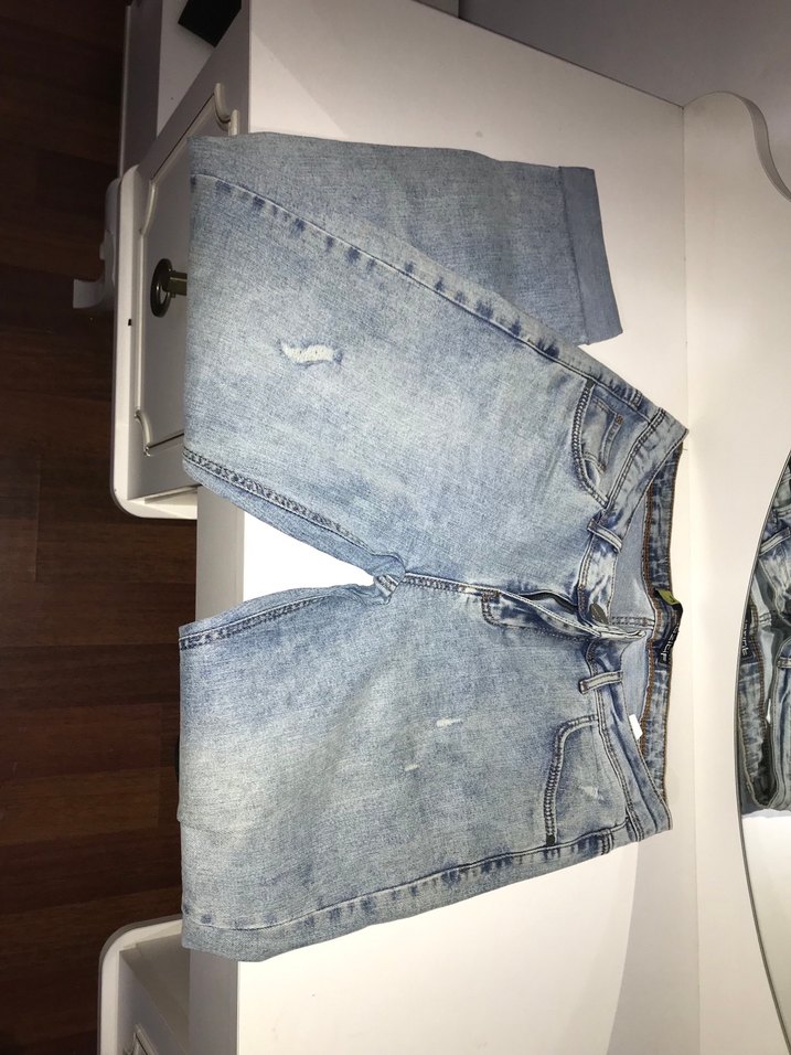 Gri Mavi Kadın Kot Pantolon, Kemerli, Midi Boy - Görsel 3