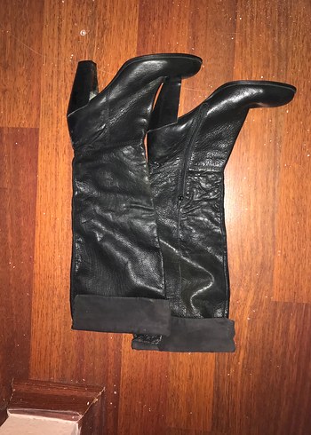 Siyah Deri Stiletto Topuklu Dizüstü Çizmeler - Görsel 2