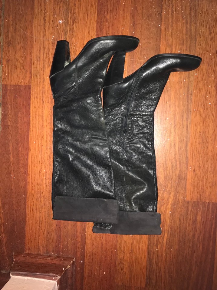 Siyah Deri Stiletto Topuklu Dizüstü Çizmeler - Görsel 2