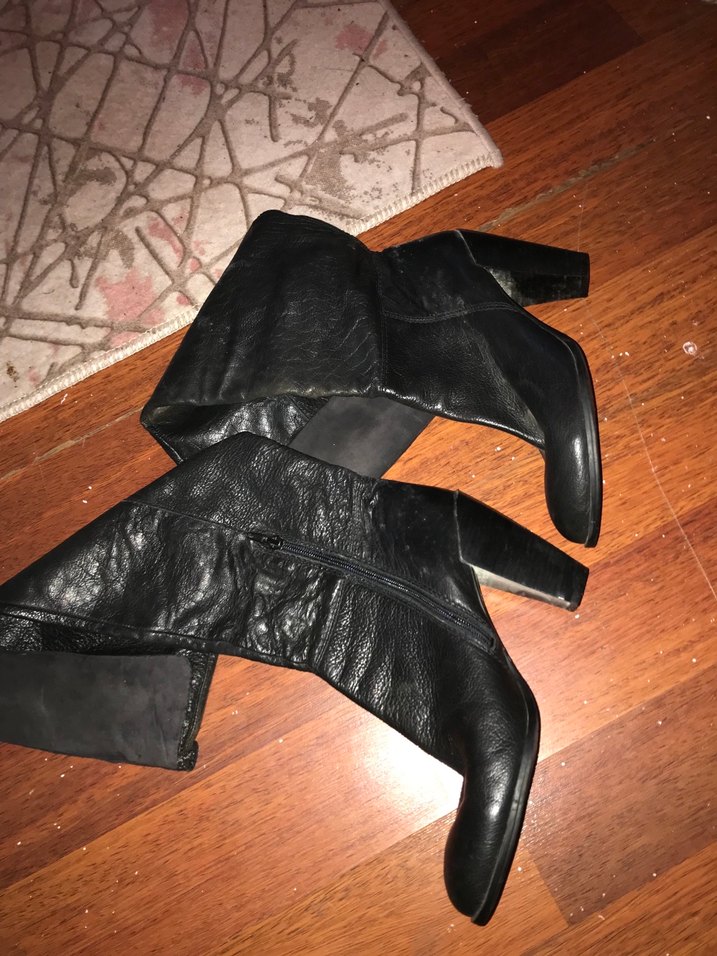 Siyah Deri Stiletto Topuklu Dizüstü Çizmeler - Görsel 3