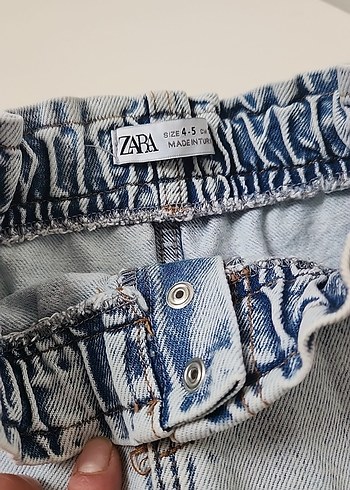 Zara Kemerli Mavi Batik Desenli Kot Etek