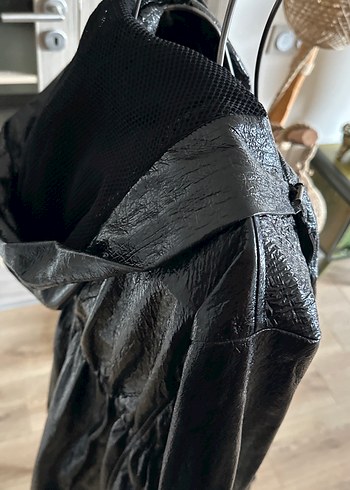 Kadın Siyah Deri Uzun Goth Yağmurluk - Görsel 3