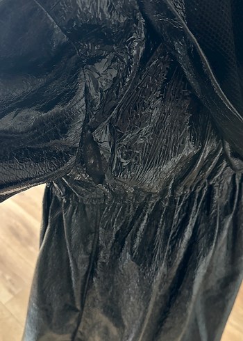 Kadın Siyah Deri Uzun Goth Yağmurluk - Görsel 5