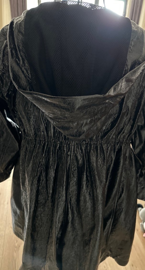 Kadın Siyah Deri Uzun Goth Yağmurluk - Görsel 4