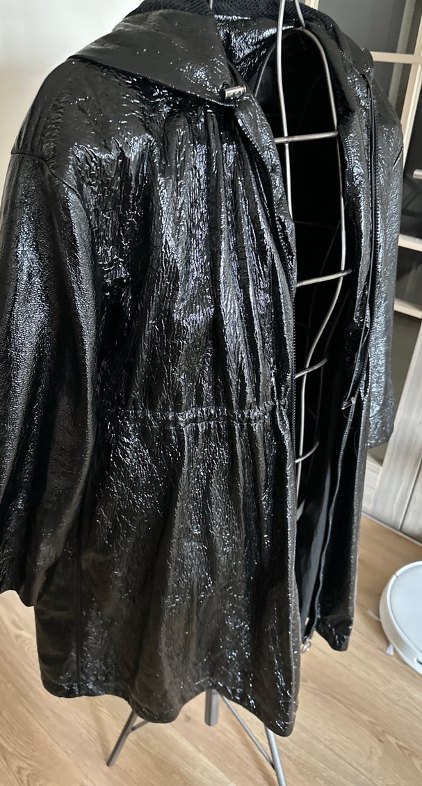 Kadın Siyah Deri Uzun Goth Yağmurluk - Görsel 2