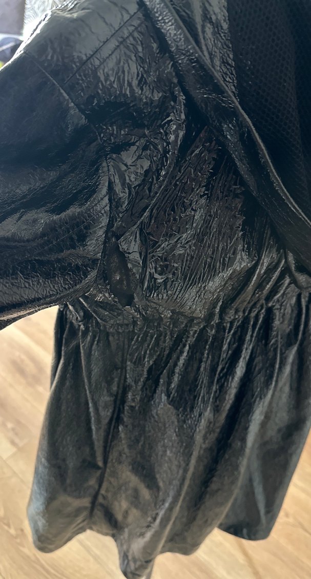 Kadın Siyah Deri Uzun Goth Yağmurluk - Görsel 5