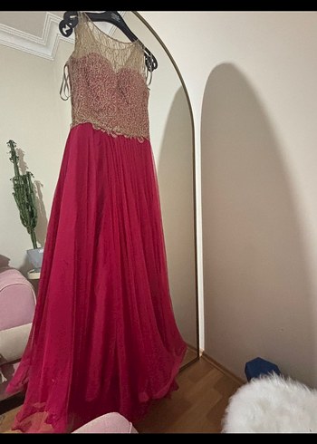 Pembemsi Nakışlı Uzun Bohem Kadın Abiye - Görsel 2