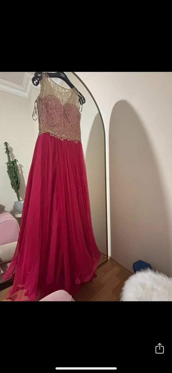 Pembemsi Nakışlı Uzun Bohem Kadın Abiye - Görsel 2