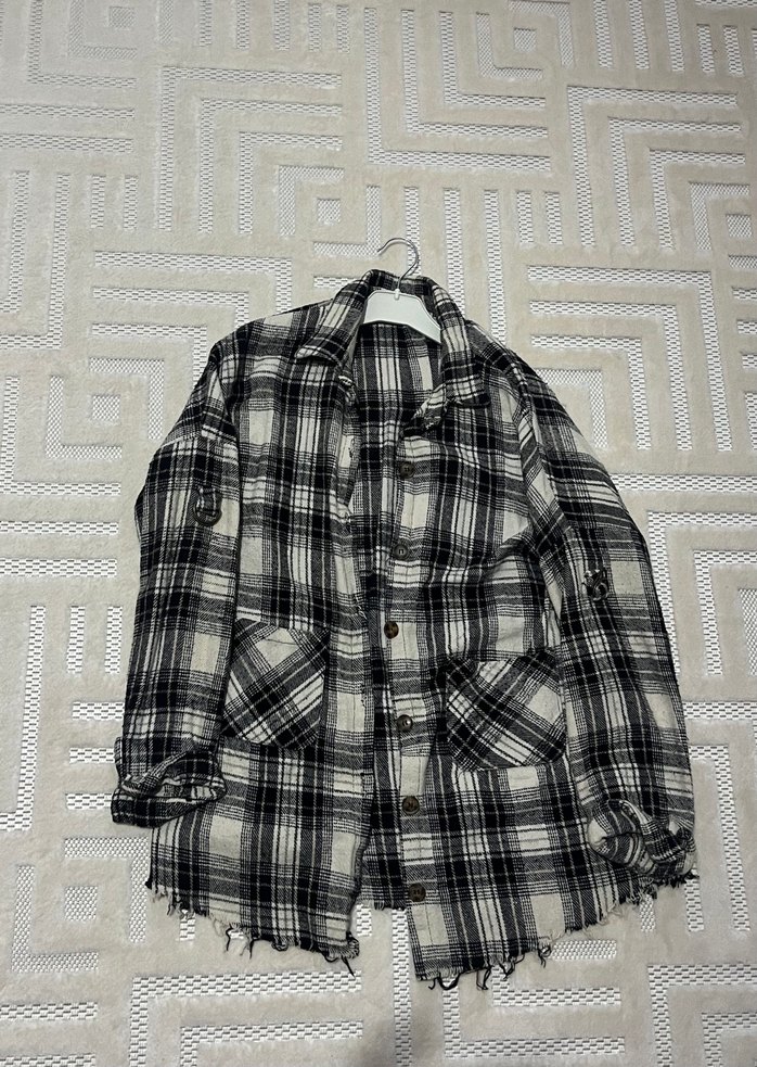 Gri Ekose Desenli Uzun Kollu Kadın Gömlek - Görsel 3