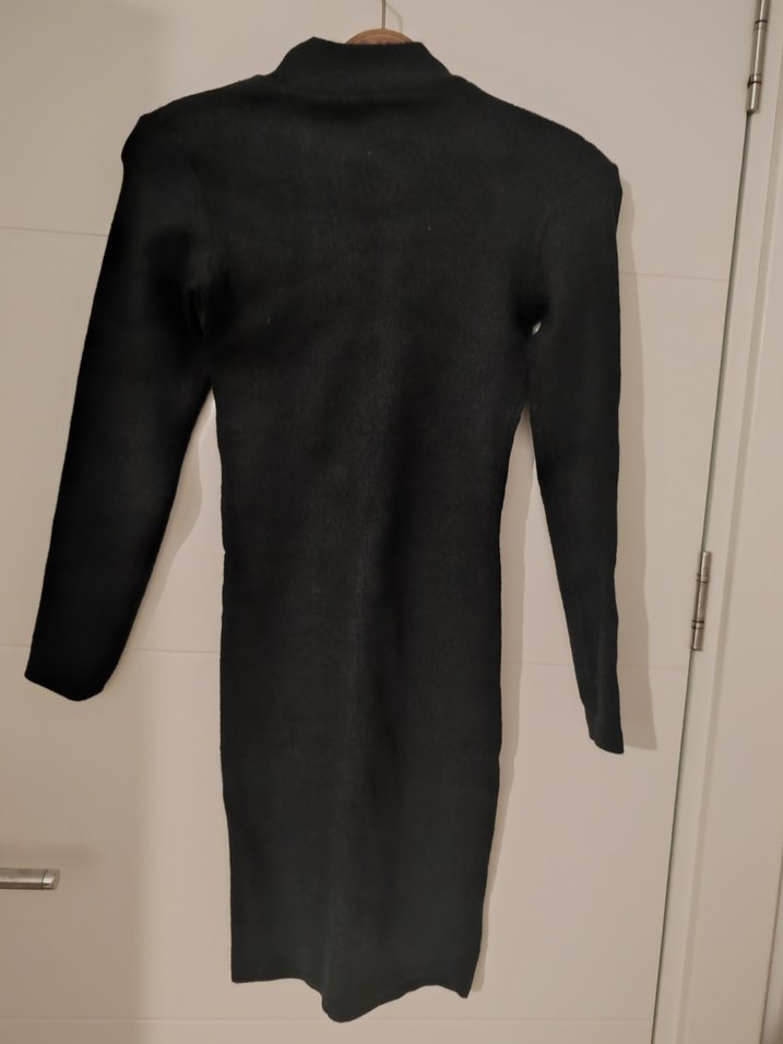 Boncuk Detaylı antrasit Uzun Kollu  Elbise - Görsel 2