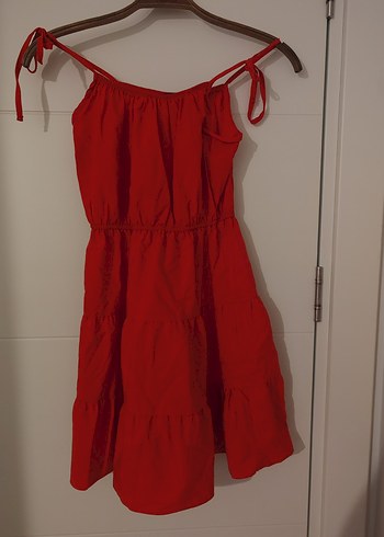 Kırmızı Fırfırlı Askılı Midi Elbise - Görsel 2