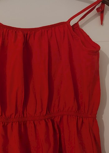 Kırmızı Fırfırlı Askılı Midi Elbise - Görsel 3