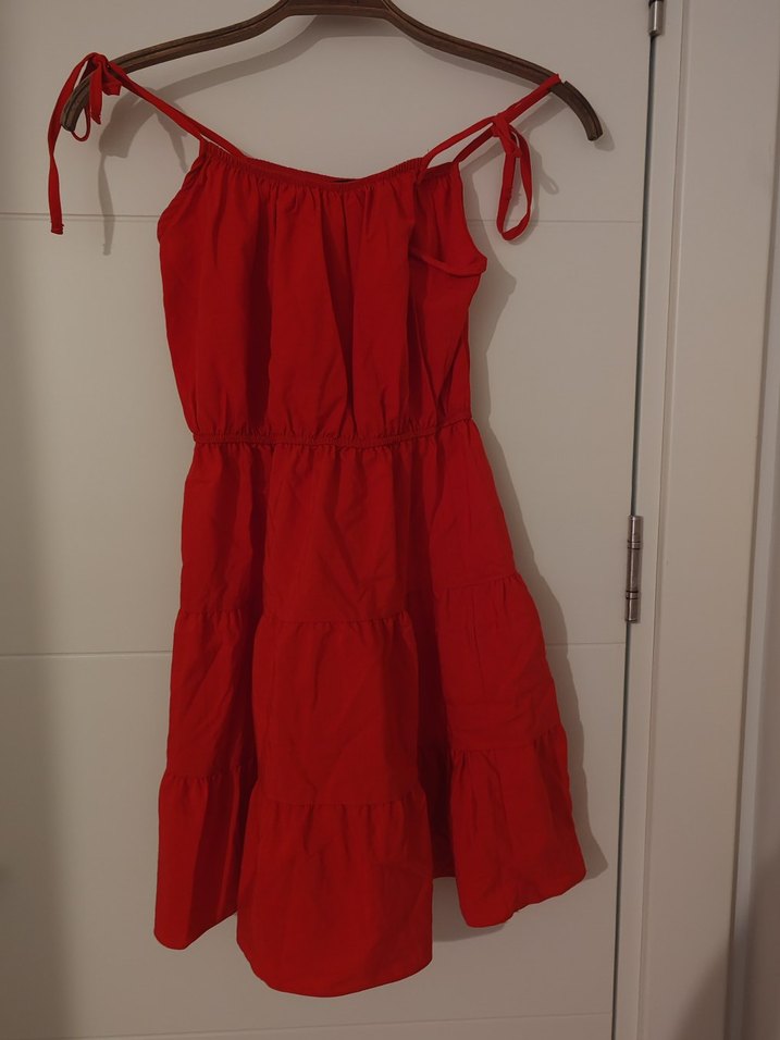 Kırmızı Fırfırlı Askılı Midi Elbise - Görsel 2