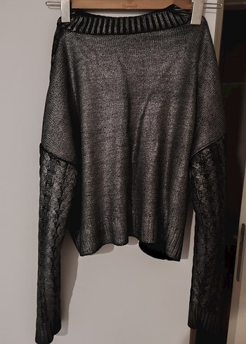 Gri Siyah Örgü Yılan Desenli Kadın Kazak - Görsel 2