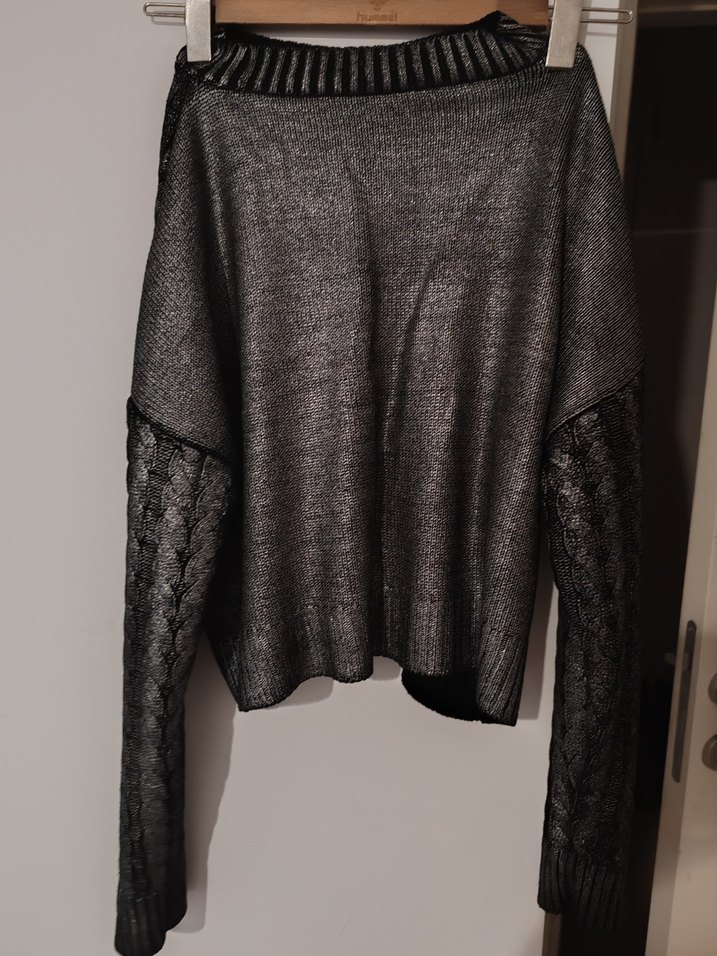 Gri Siyah Örgü Yılan Desenli Kadın Kazak - Görsel 2