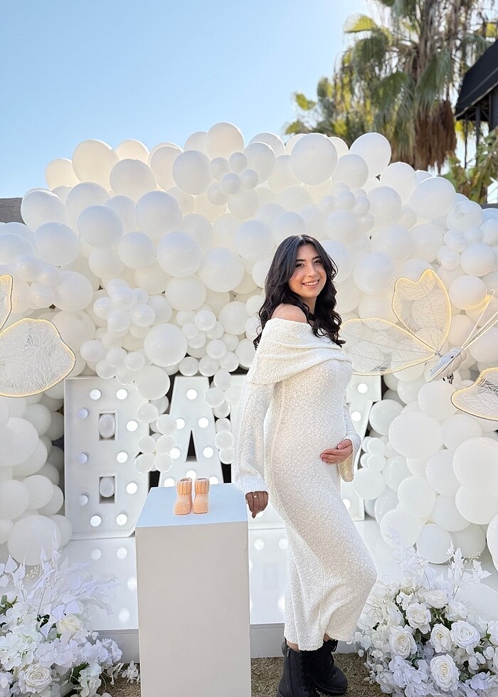 Beyaz triko elbise - Görsel 3