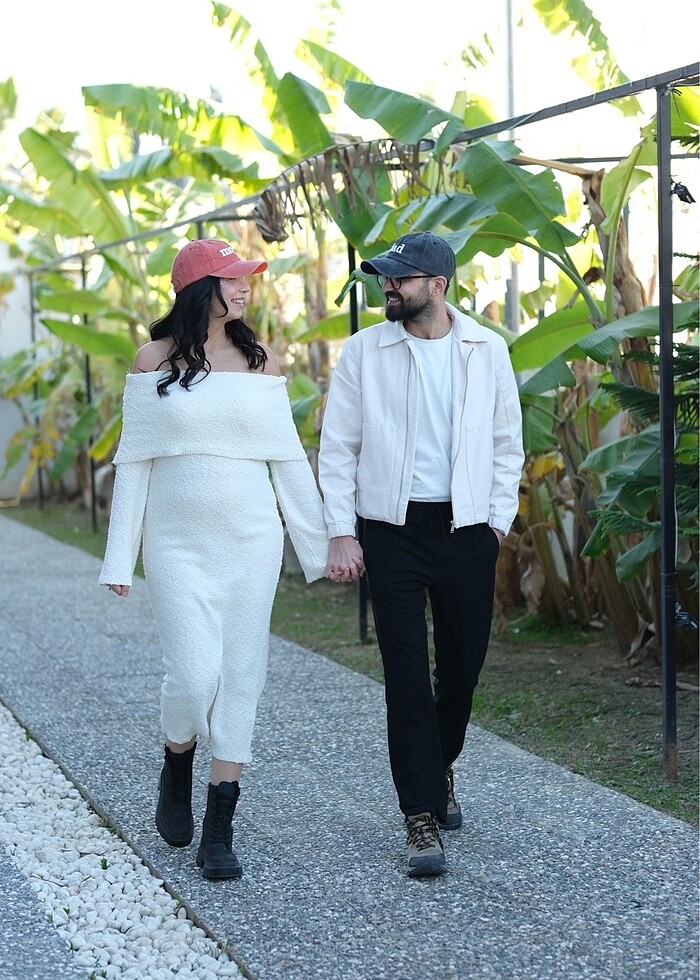 Beyaz triko elbise - Görsel 2