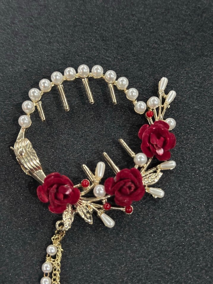 Bordo Boncuklu Çiçekli Saç Tokası - Görsel 2