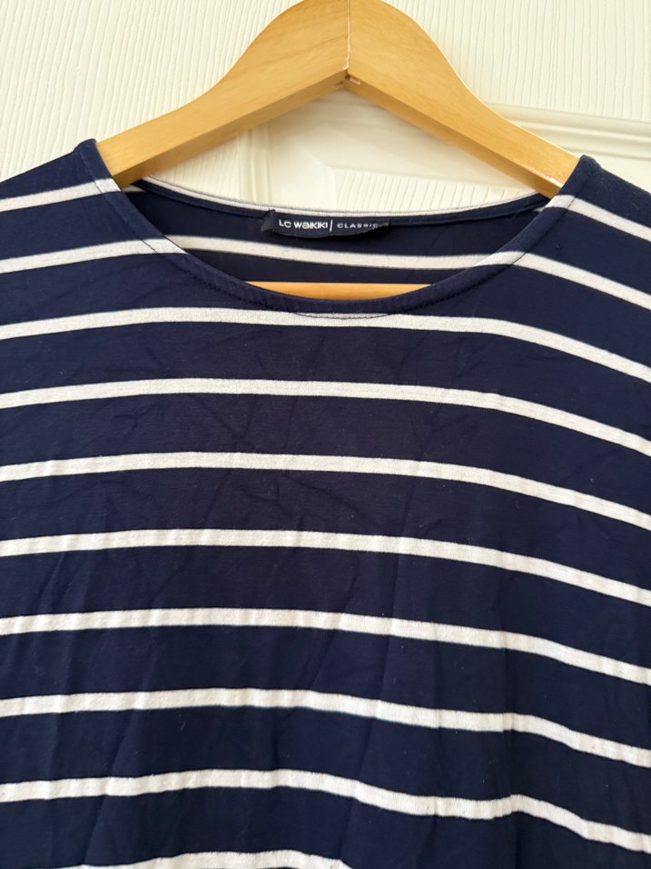 Lacivert Çizgili Uzun Elbise - Görsel 3