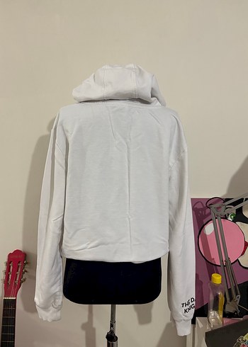 Kapüşonlu Baskılı Beyaz Kadın Sweatshirt - Görsel 2