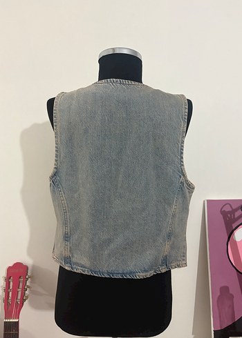 Düğmeli Kolsuz  Denim Yelek - Görsel 2